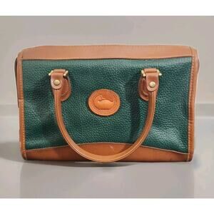 VTG Dooney Bourke Green Brown Pebble Leather Purse Bag Large Duck Logo Made USA